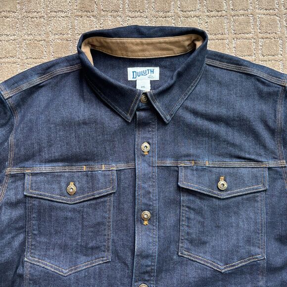 Duluth Trading Double Flex Denim Standard Fit Trucker Jacket Mens 2XL Chore NWT - Picture 2 of 9